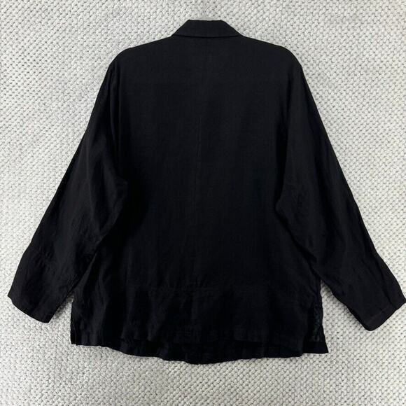 VTG Talbots Top Women 18W Black Irish Linen Mother Of Pearl Button Up Semi-Sheer - Picture 7 of 13